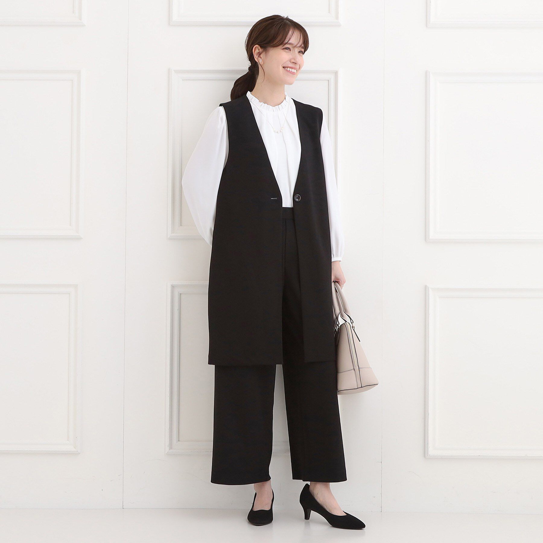 SHOO･LA･RUE「【洗濯機可/セットアップ可/S-3L】きちんと楽に。カットジョーゼット ロングジレ」|ベスト・ジレ|