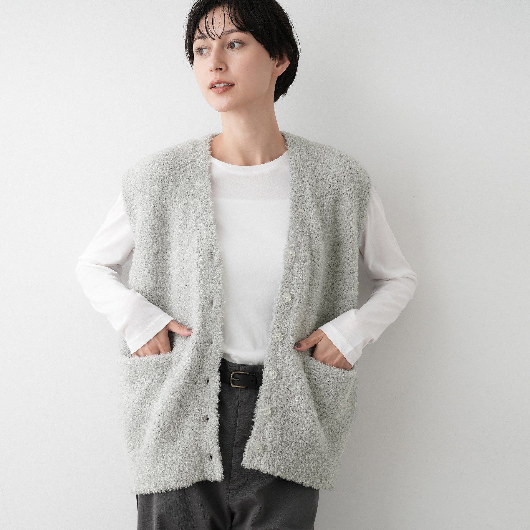 Dessin「【洗える】Vネックシャギーベスト」|ベスト・ジレ|