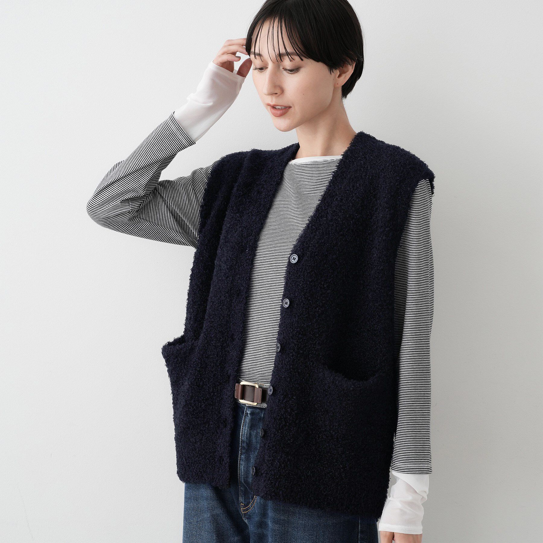 Dessin「【洗える】Vネックシャギーベスト」|ベスト・ジレ|