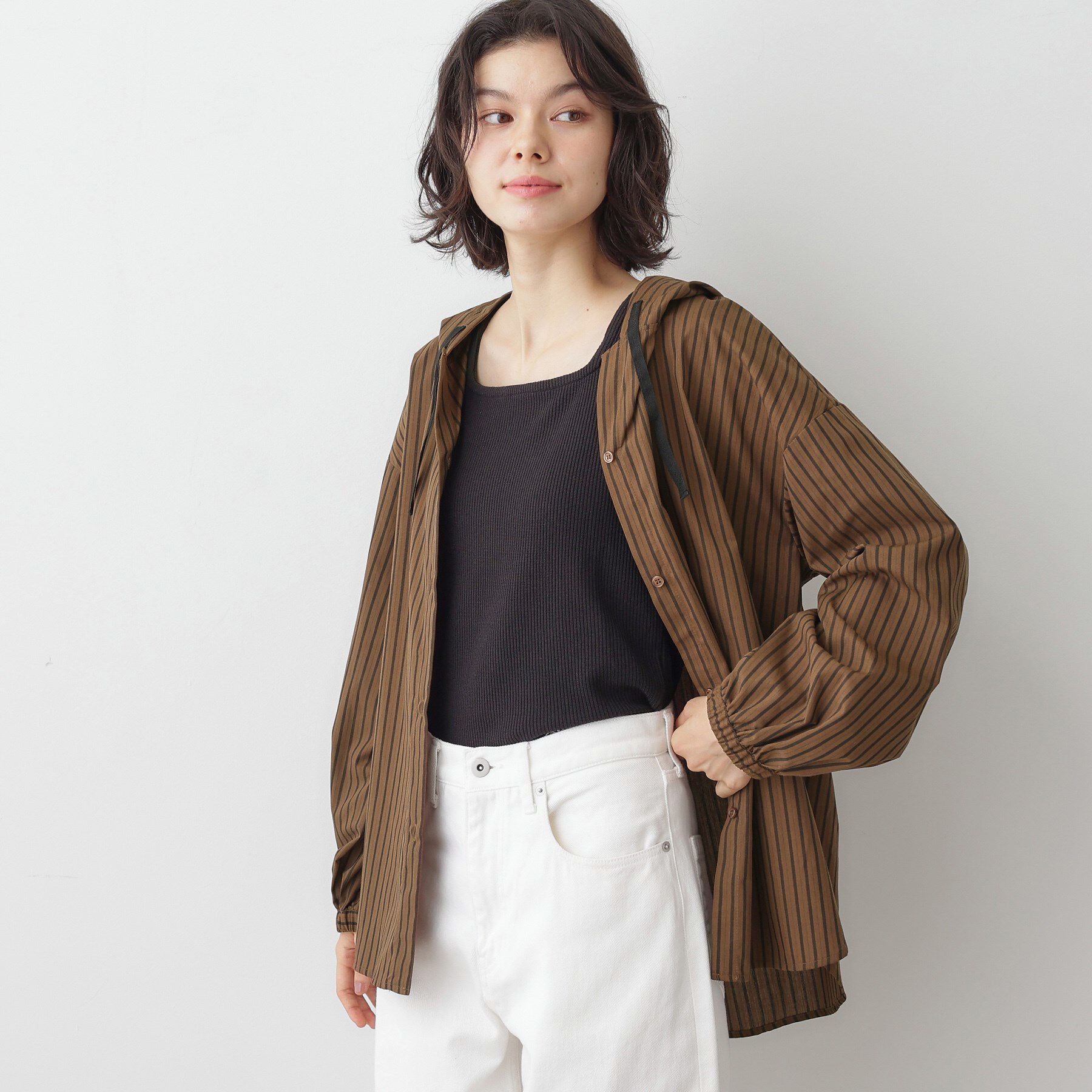 Dessin「【洗える】ストライプフードブラウス」|シャツ・ブラウス|