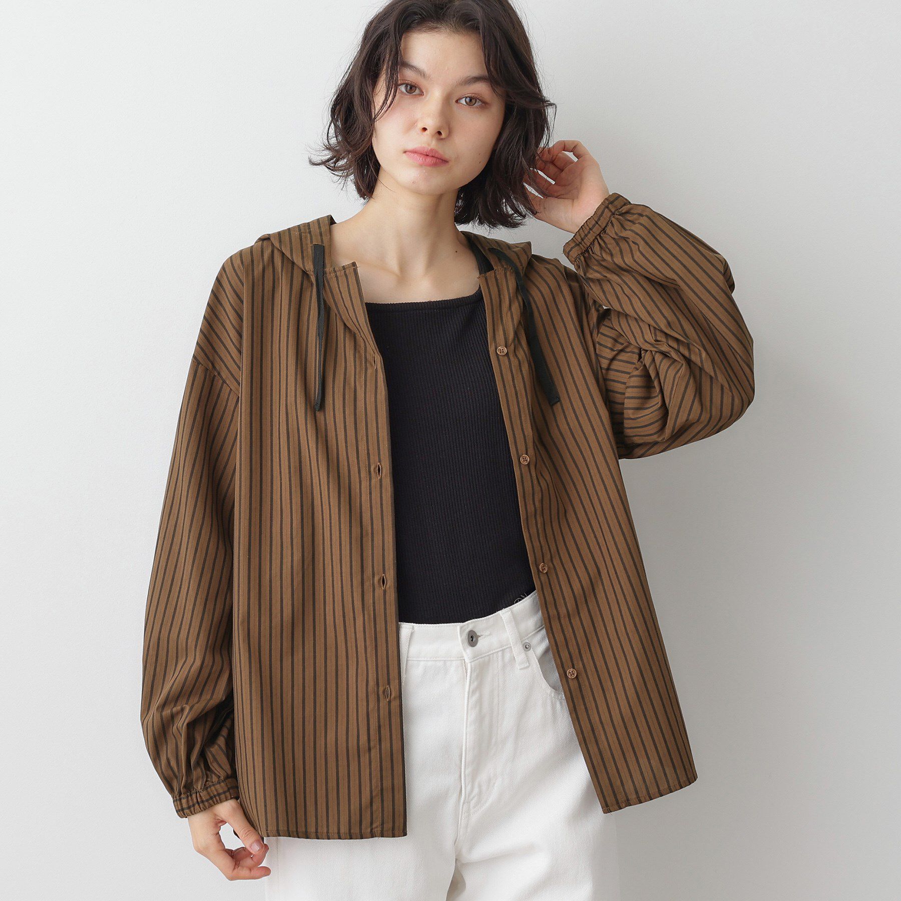 Dessin「【洗える】ストライプフードブラウス」|シャツ・ブラウス|