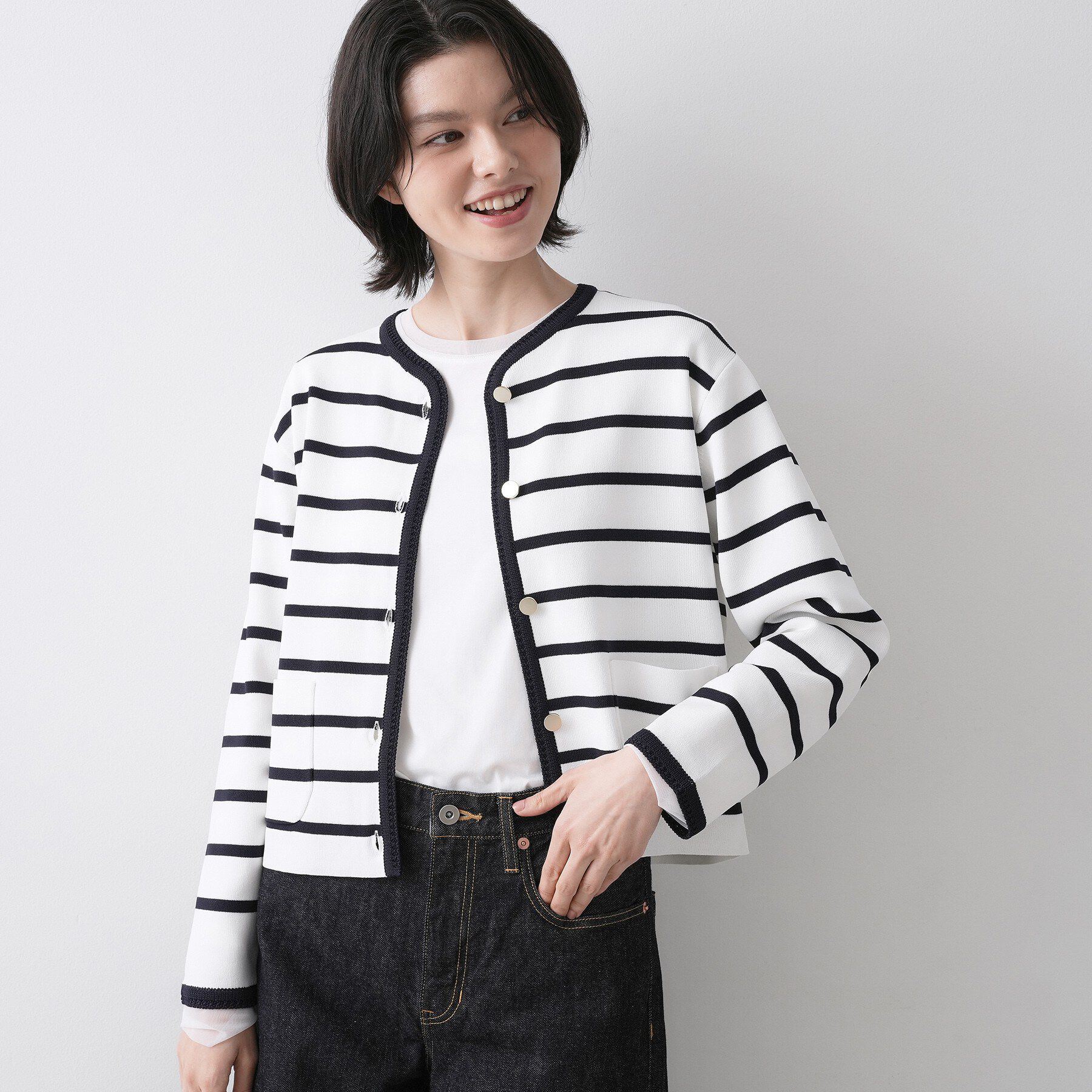 Dessin「【UVカット/洗える】ジャケットライクニットカーディガン」|カーディガン|