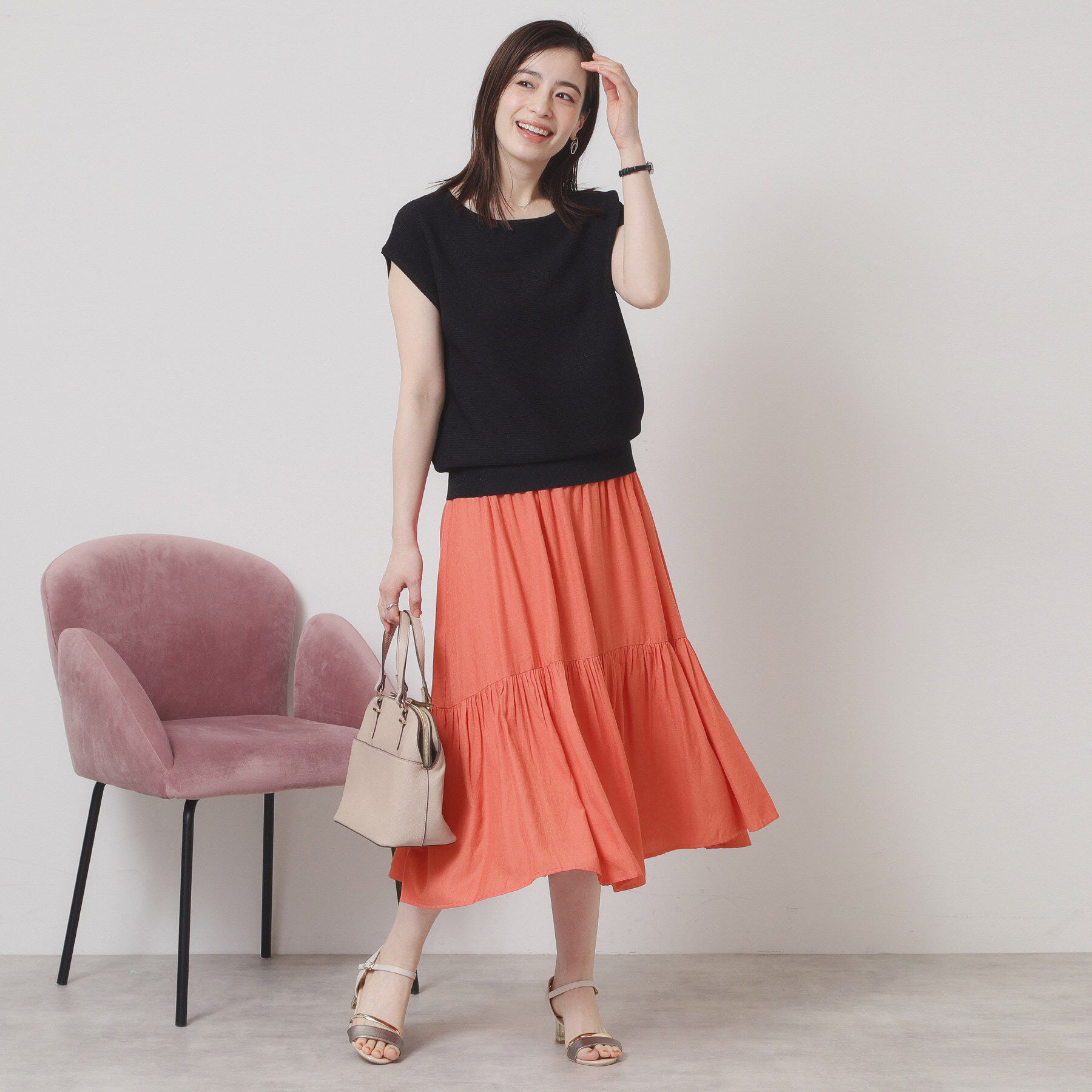 ITS&rsquo;DEMO「【ウエストゴム／手洗い可】強撚スラブスカート」|スカート|