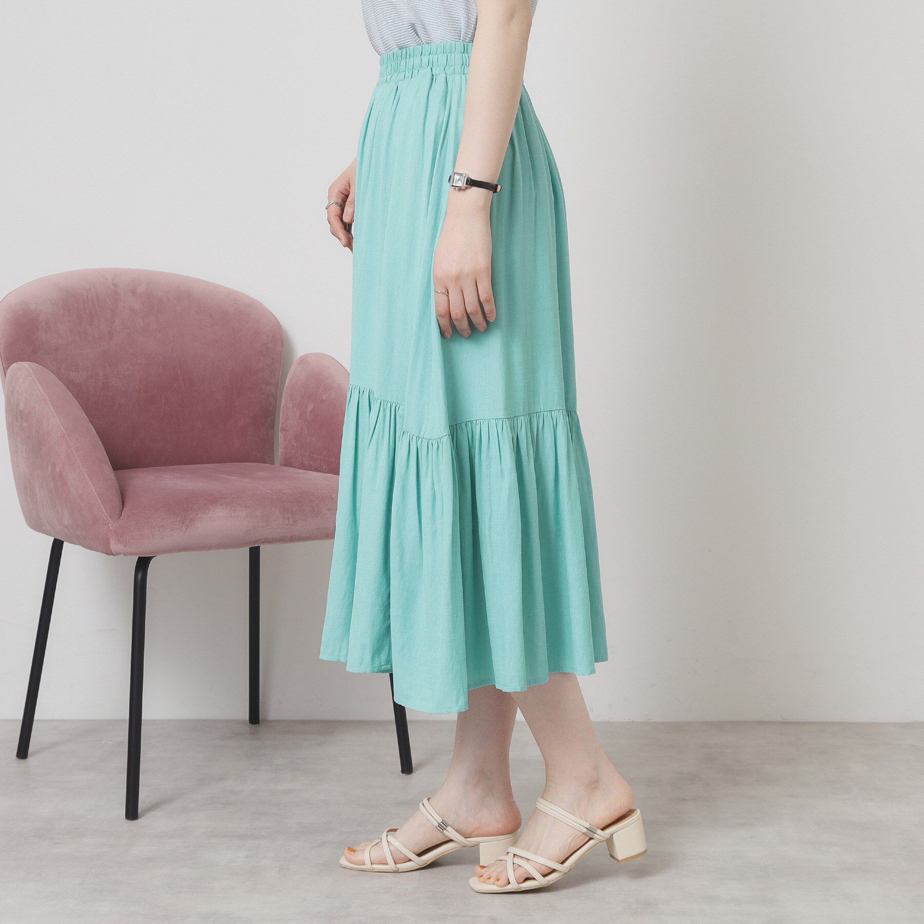 ITS&rsquo;DEMO「【ウエストゴム／手洗い可】強撚スラブスカート」|スカート|