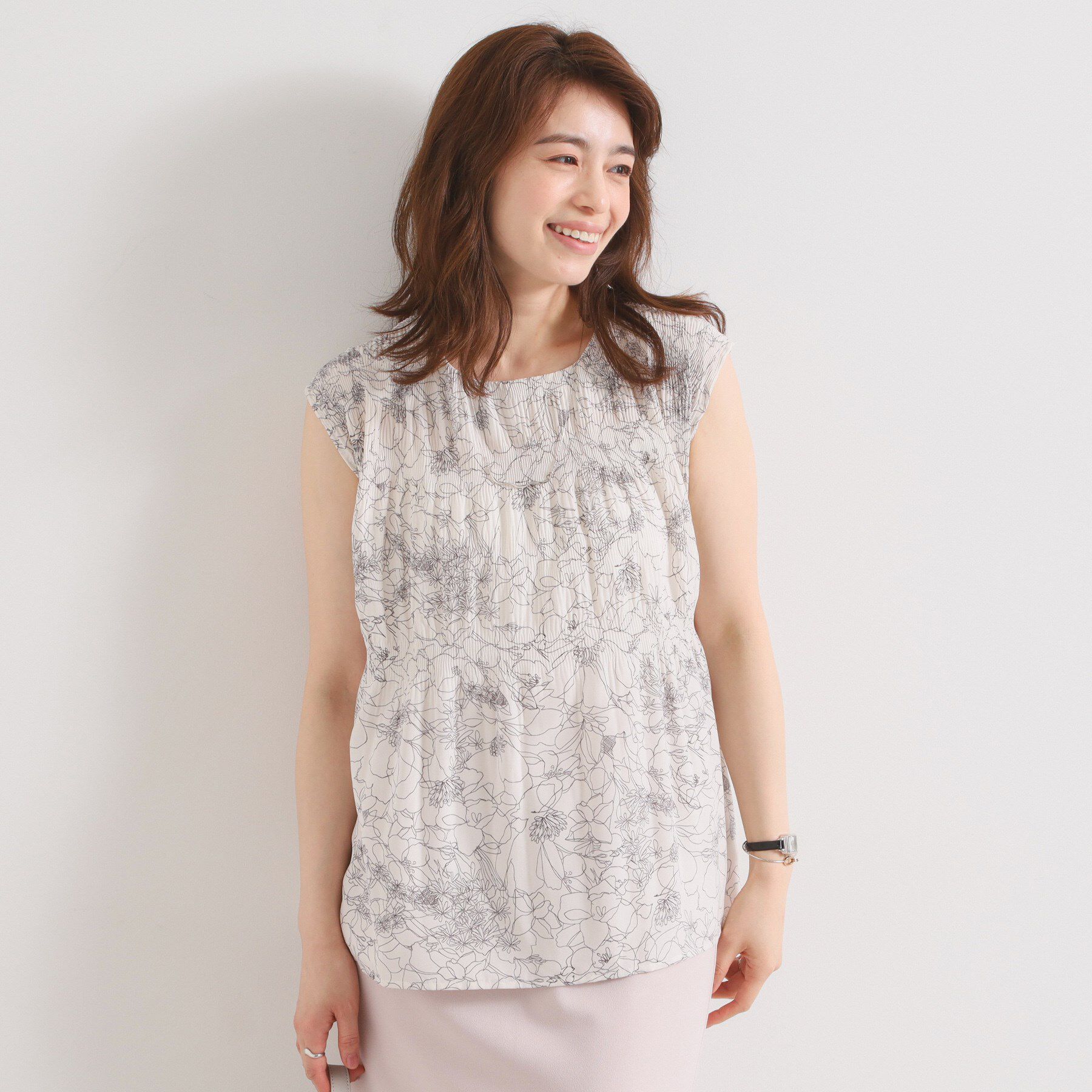 ITS&rsquo;DEMO「【手洗い可】花柄プリーツブラウス」|シャツ・ブラウス|