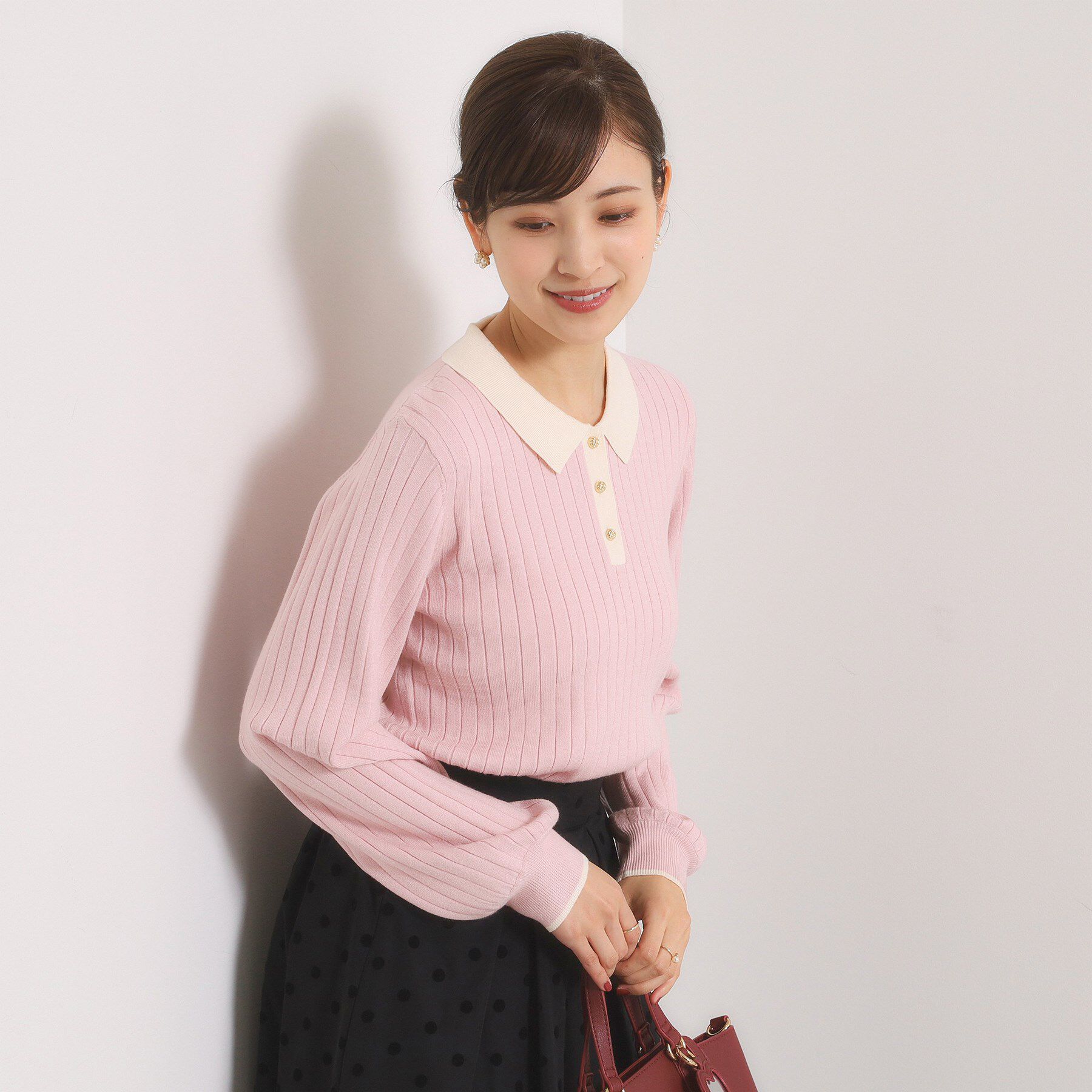 ITS&rsquo;DEMO「【手洗い可】配色ポロ襟リブニット」|ニット・セーター|