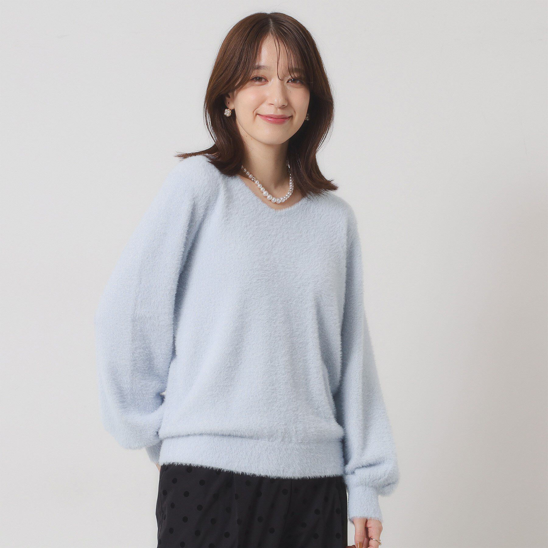 ITS&rsquo;DEMO「【手洗い可】ラメフェザーヤーンニット」|ニット・セーター|サックスブルー(09