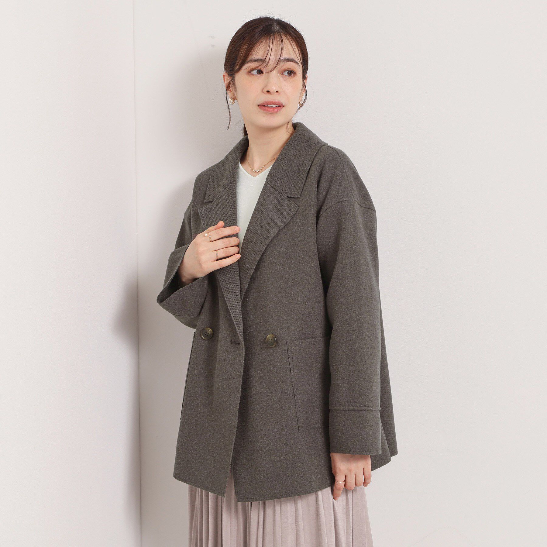 ITS&rsquo;DEMO「裏リブミディ丈ダブルコート」|チェスターコート|