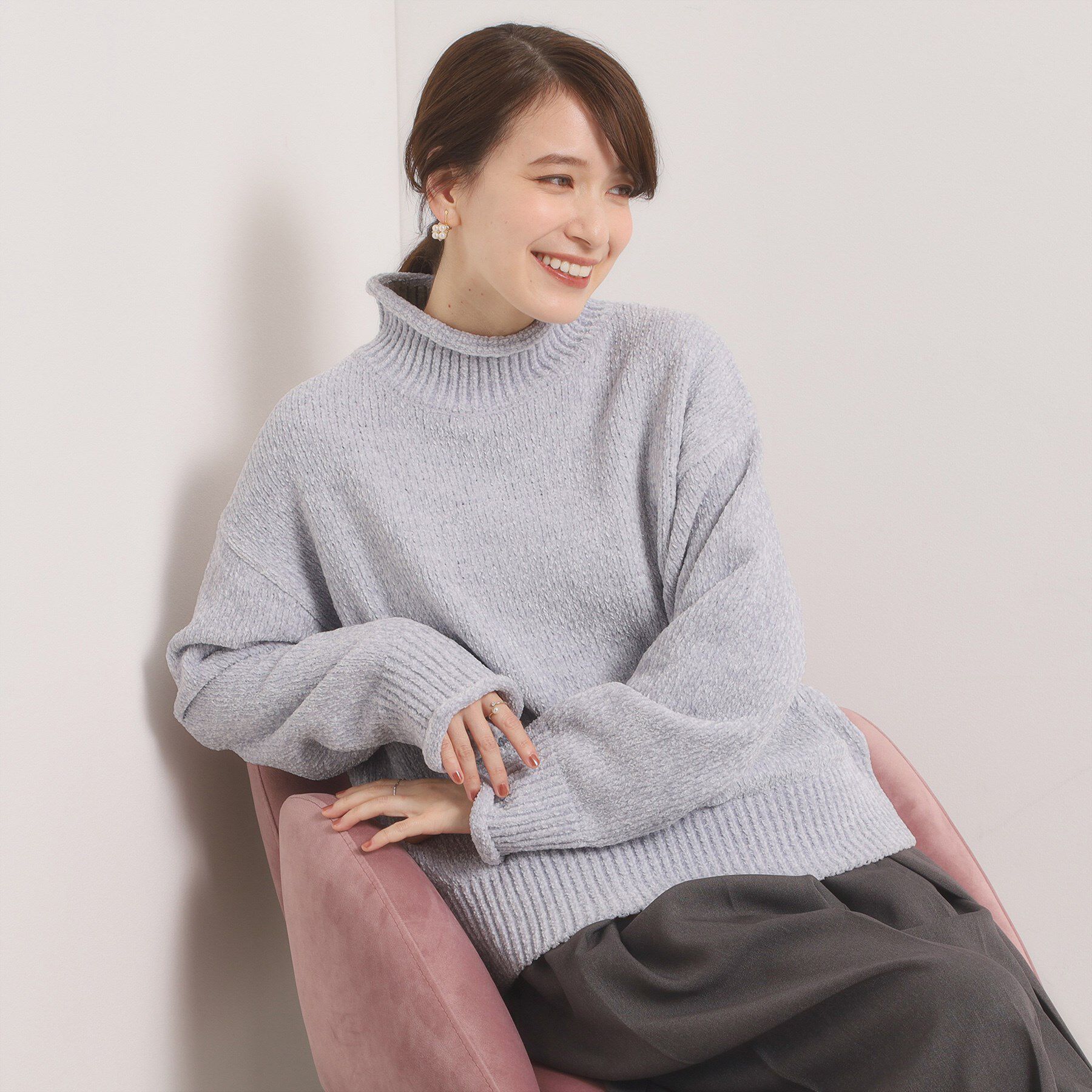 ITS&rsquo;DEMO「【手洗い可】ベロアモールニット」|ニット・セーター|サックスブルー(09