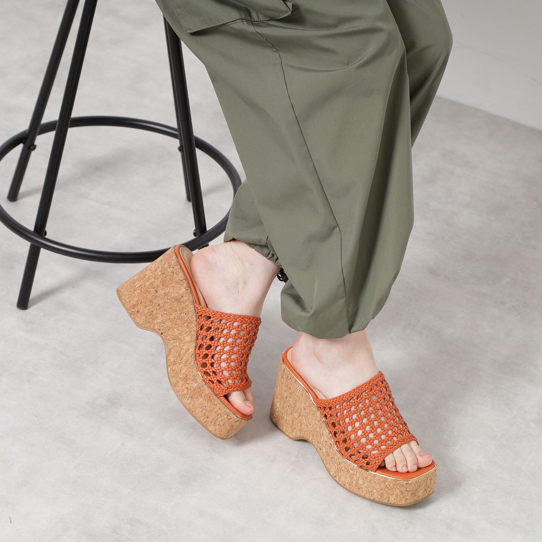 ESPERANZA「マクラメ編みウェッジミュール」|サンダル|