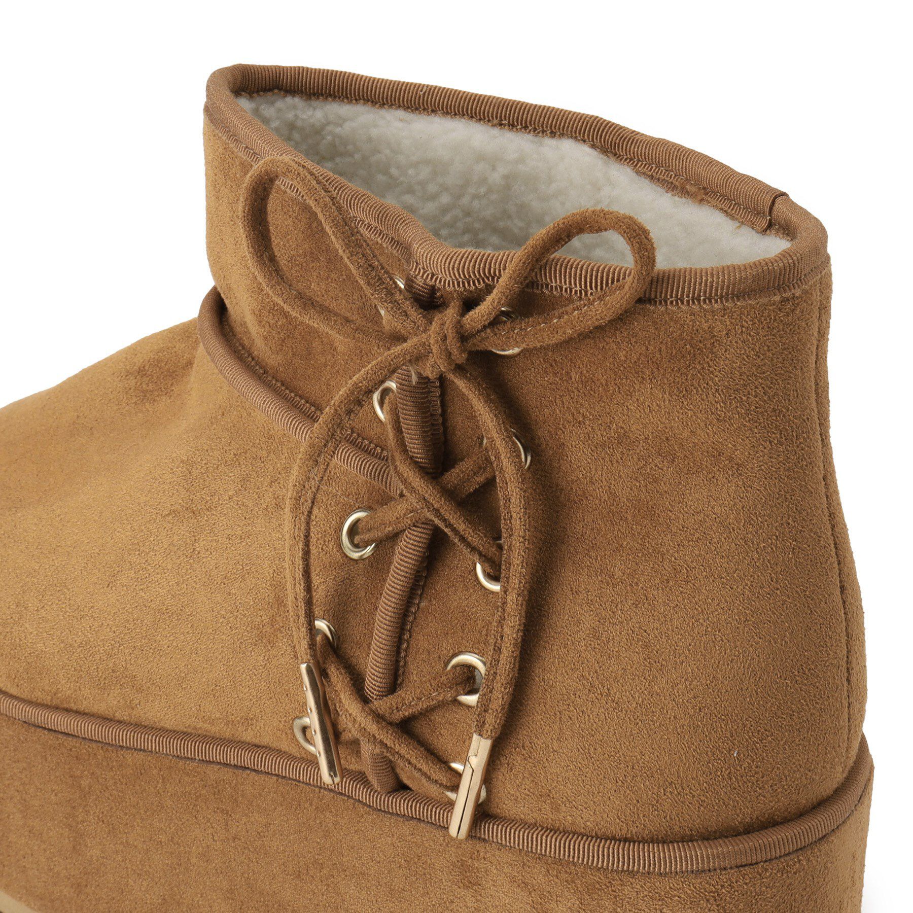 ESPERANZA「【EC先行販売】厚底レースアップリボンフェイクムートンブーツ」|ショートブーツ|