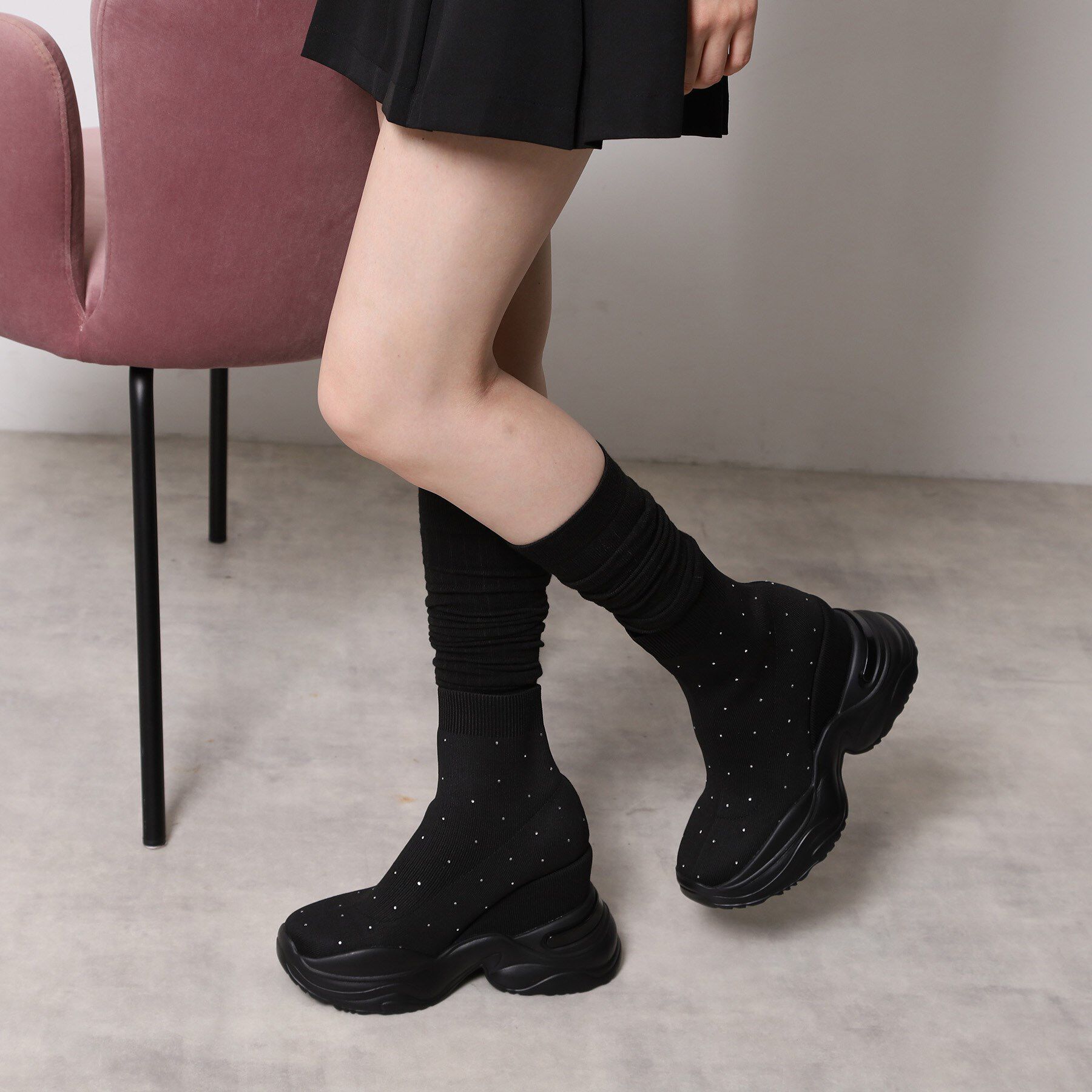 ESPERANZA「【EC先行販売】スニーカーソールラインストーンニットブーツ」|ショートブーツ|