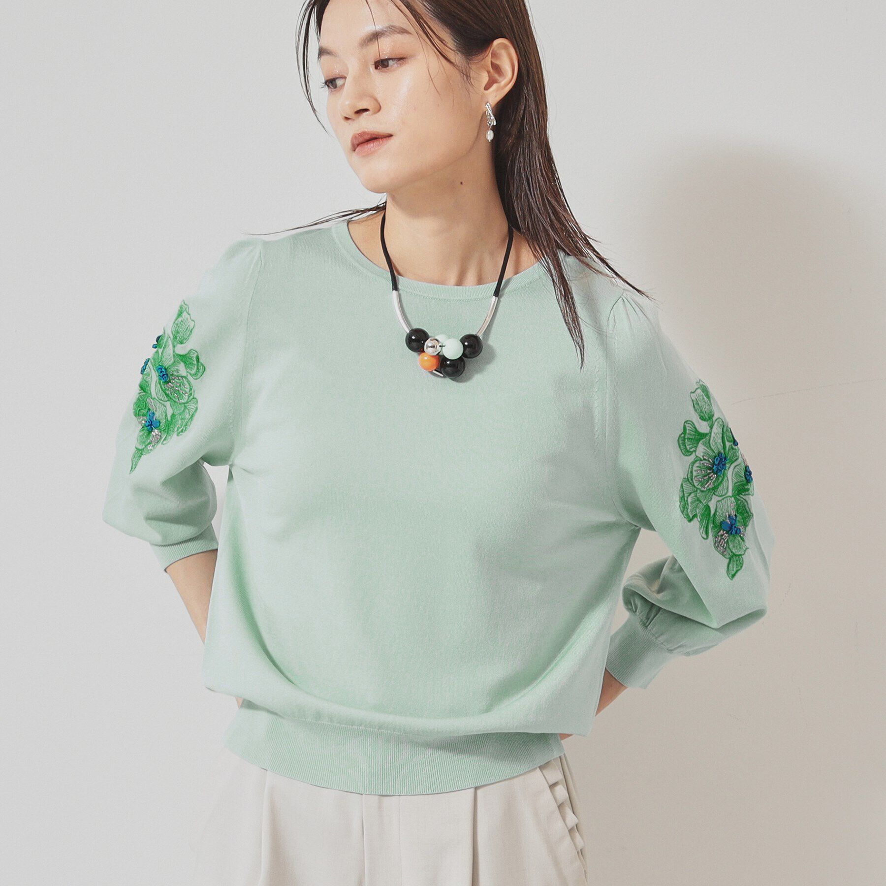 SunaUna「【SS～Lサイズ展開／リボン＆ビーズ刺繍】クラフトニット」|ニット・セーター|