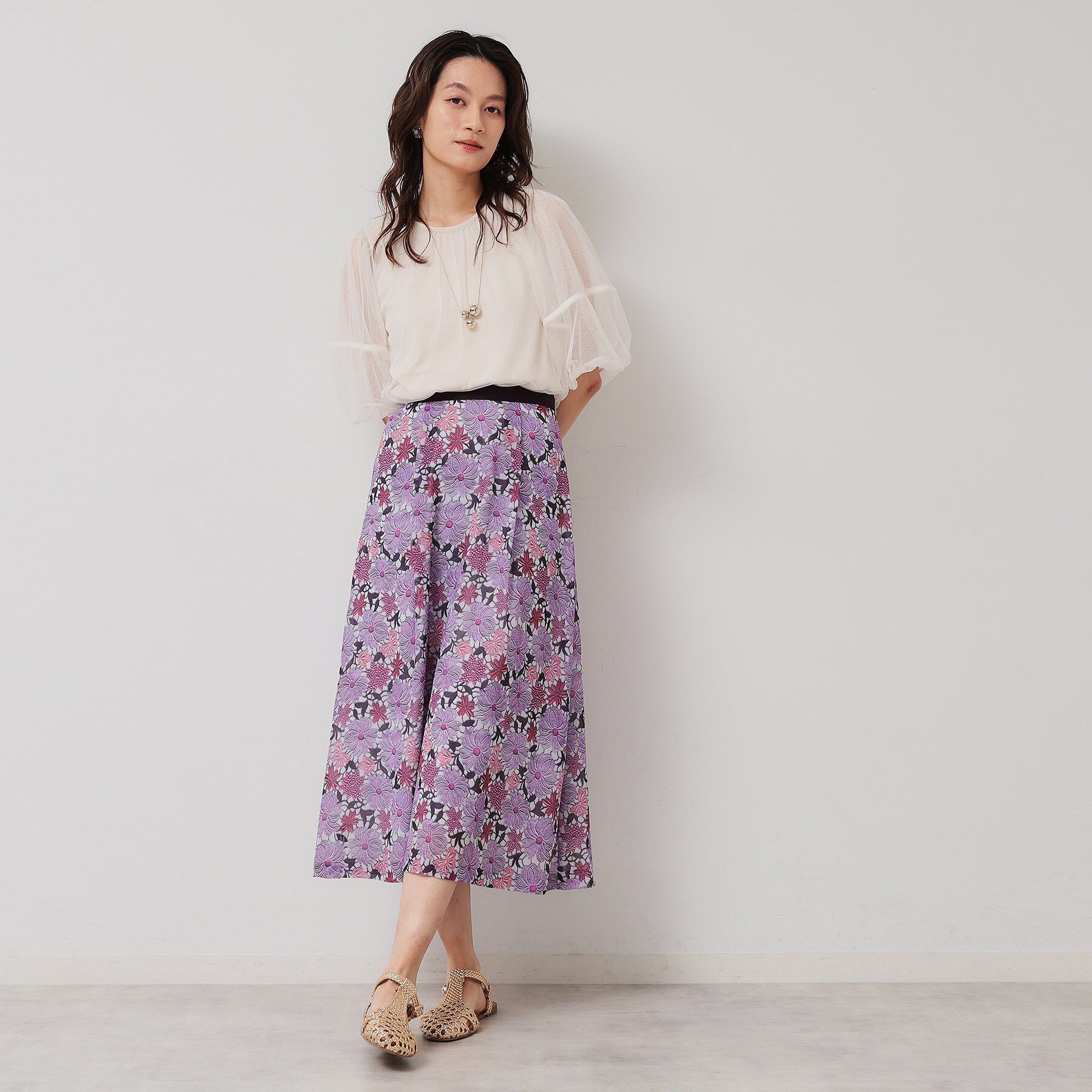 SunaUna「【&yours project／S～L】レース柄フレアスカート」|スカート|