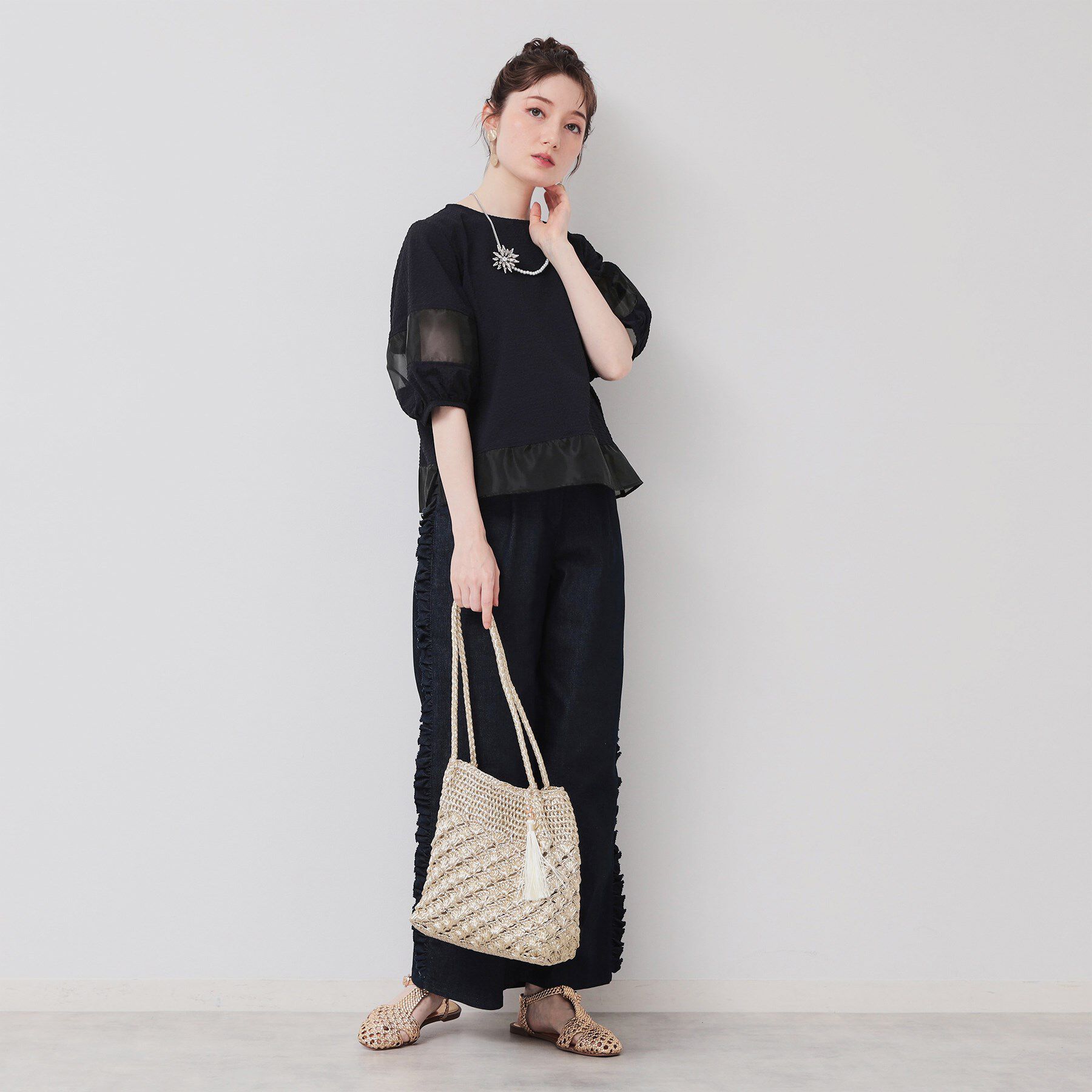 SunaUna「【7分袖】ボリュームパフスリーブ袖トップス」|シャツ・ブラウス|