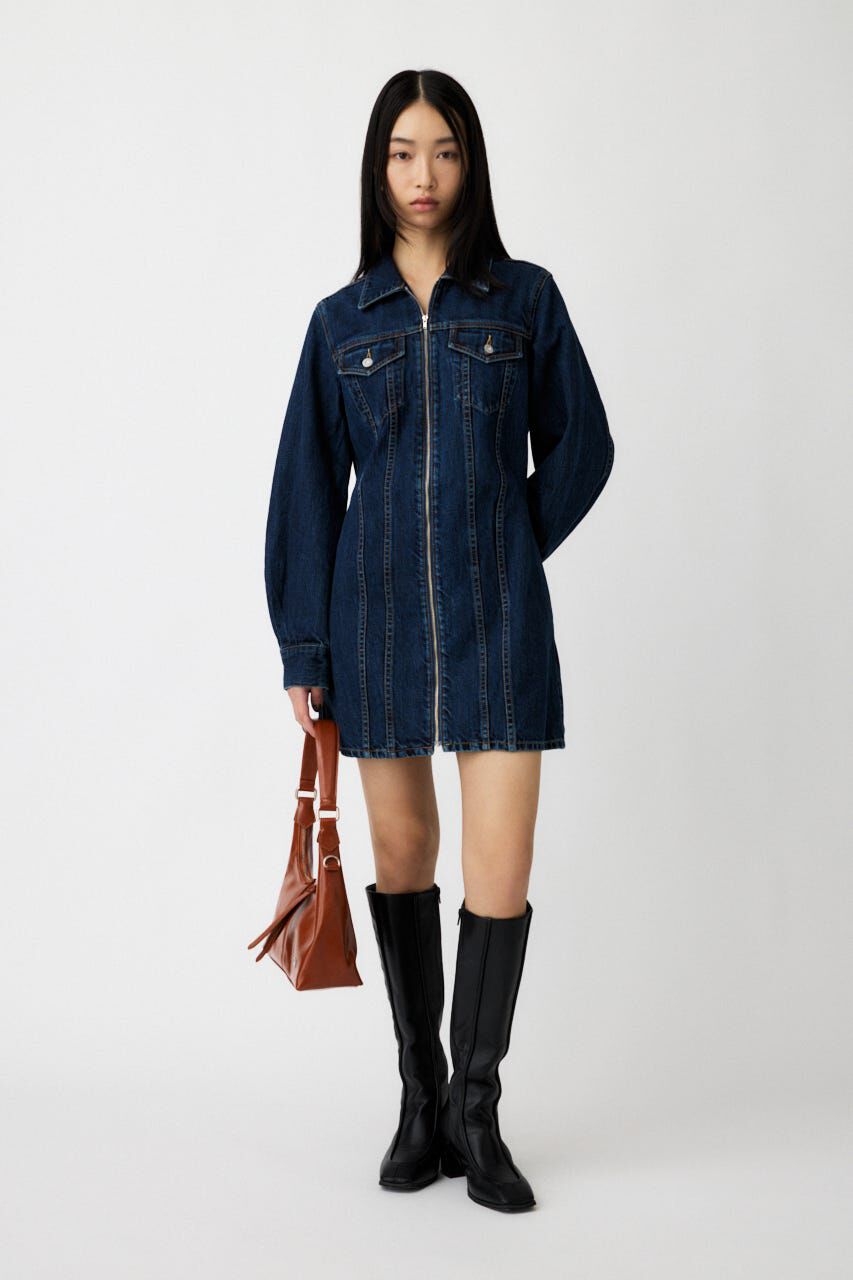 MOUSSY「ZIP UP DENIM ミニドレス」|ワンピース|BLU