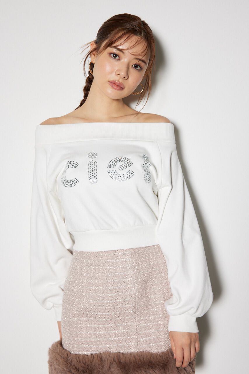 rienda「オフショルBIGロゴスウェットトップス」|Tシャツ・カットソー|WHT
