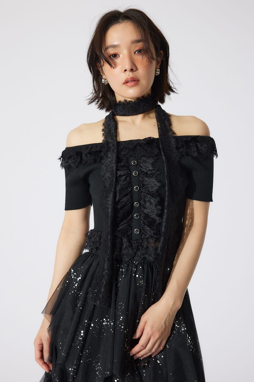 rienda「レースコンビリブニットトップス」|ニット・セーター|