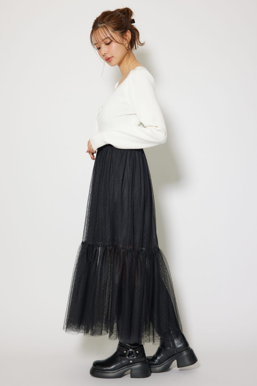 rienda「ニットカーディガンセットドットチュールフレアワンピース」|ワンピース|