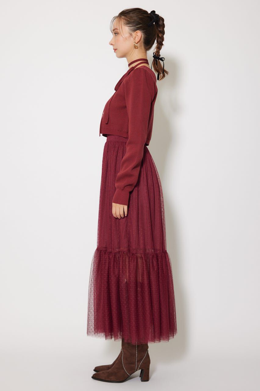 rienda「ニットカーディガンセットドットチュールフレアワンピース」|ワンピース|