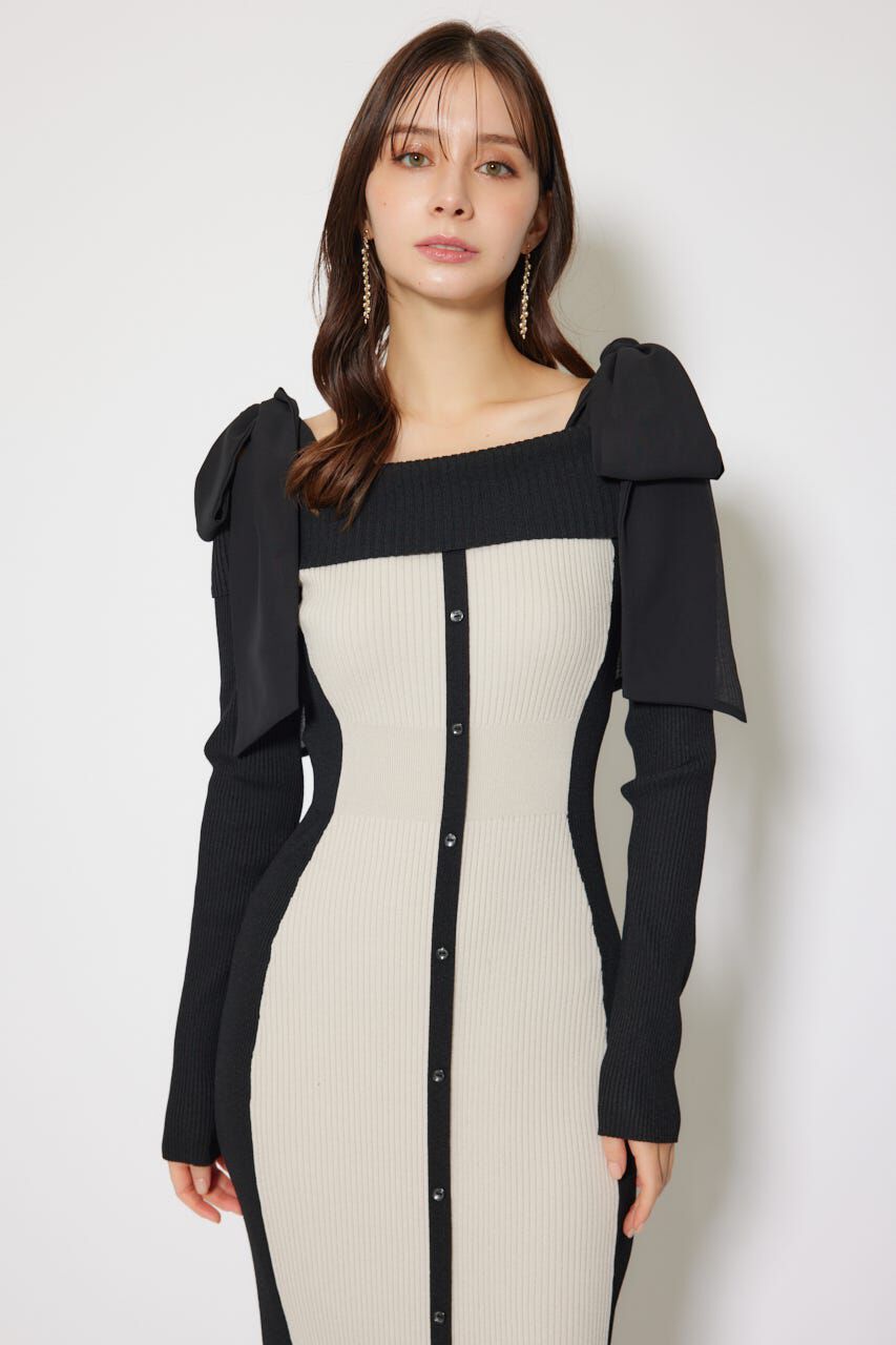 rienda「バイカラーオフショルリボンニットワンピース」|ワンピース|