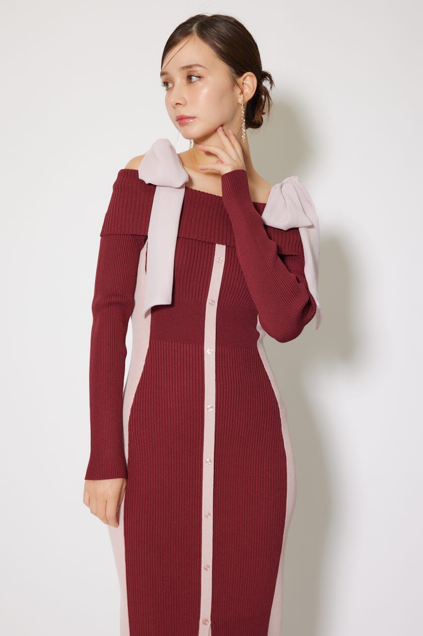 rienda「バイカラーオフショルリボンニットワンピース」|ワンピース|