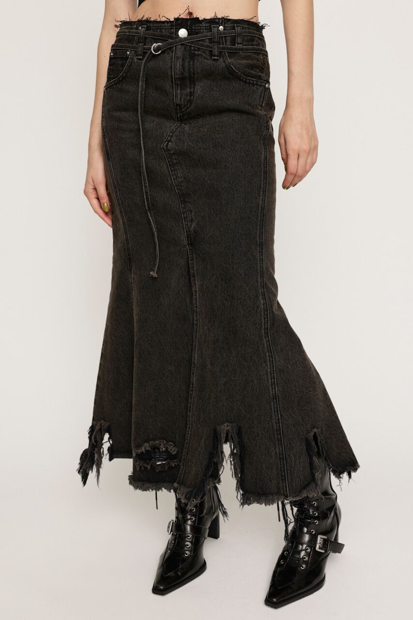SLY「L／W DEEP DAMAGE MERMAID L／SK-E」|スカート|BLK