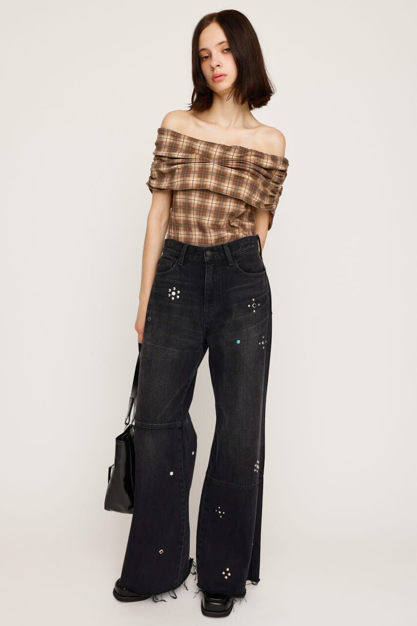 SLY「STUDS SEAM DESIGN FLARE PT-E」|デニム|