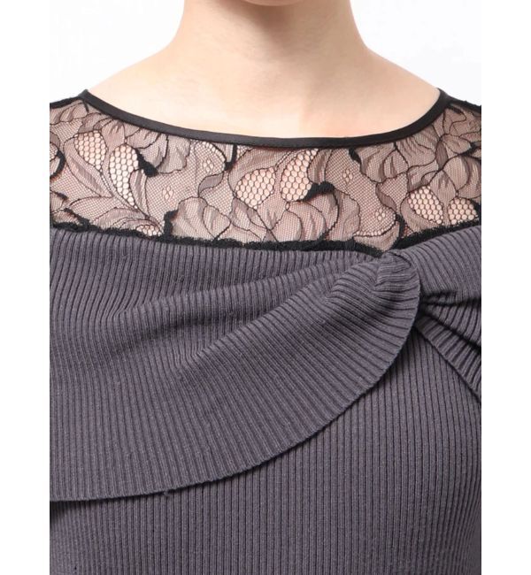 MERCURYDUO「レース切替オフショルニットワンピース」|ワンピース|