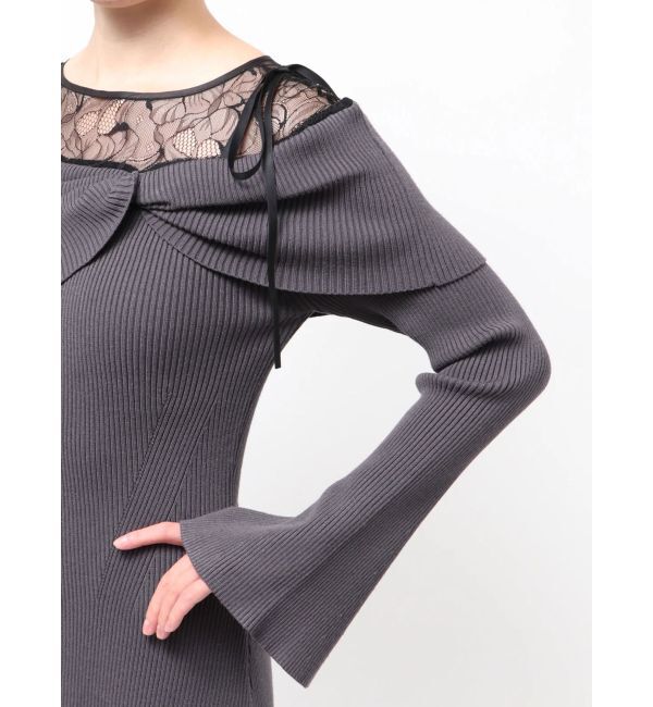 MERCURYDUO「レース切替オフショルニットワンピース」|ワンピース|