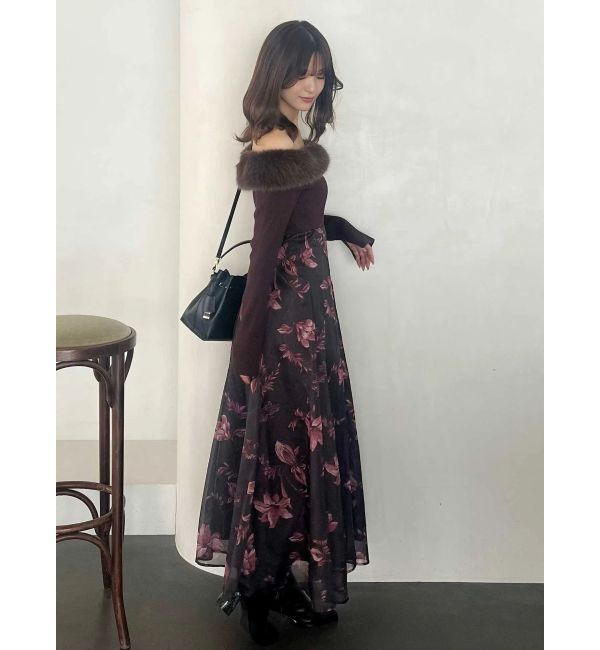 MERCURYDUO「花柄オフショルニットドッキングワンピース」|ワンピース|