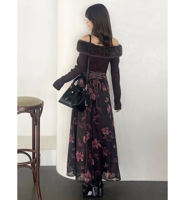 MERCURYDUO「花柄オフショルニットドッキングワンピース」|ワンピース|