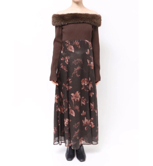 MERCURYDUO「花柄オフショルニットドッキングワンピース」|ワンピース|