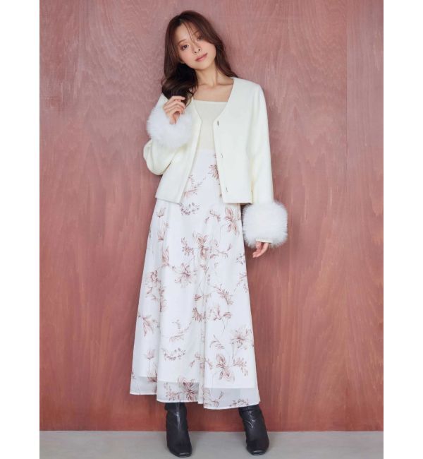 MERCURYDUO「花柄オフショルニットドッキングワンピース」|ワンピース|