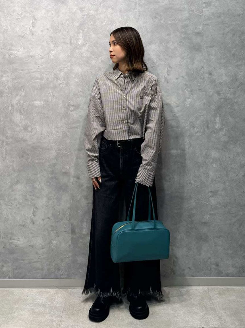 Mila Owen「裾フリンジクロップドフレアデニムパンツ」|デニム|