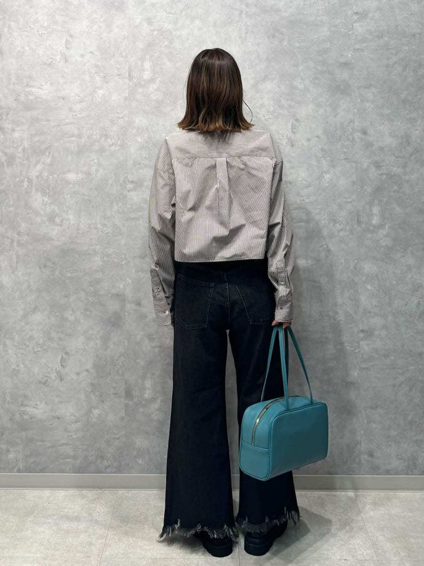 Mila Owen「裾フリンジクロップドフレアデニムパンツ」|デニム|