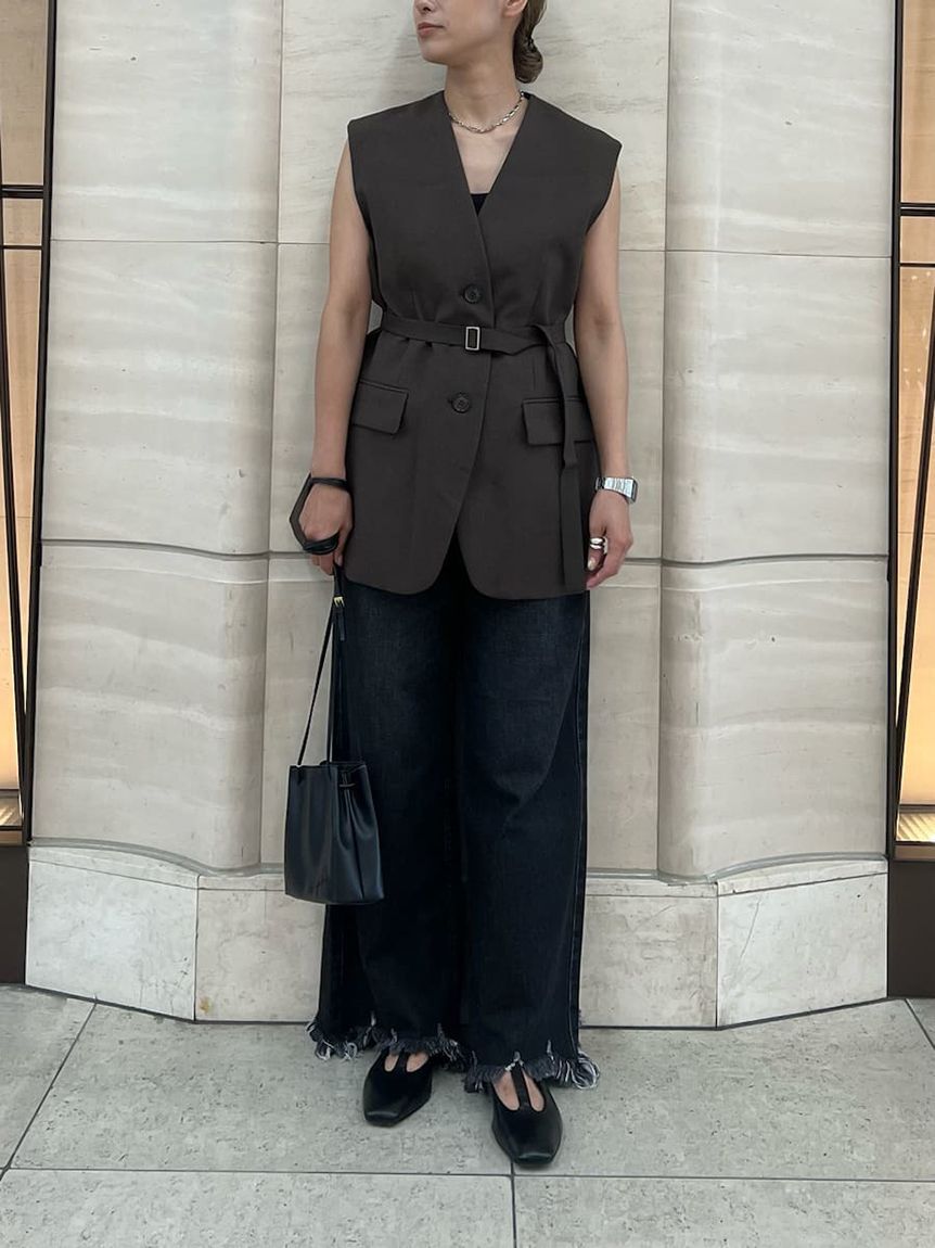 Mila Owen「裾フリンジクロップドフレアデニムパンツ」|デニム|