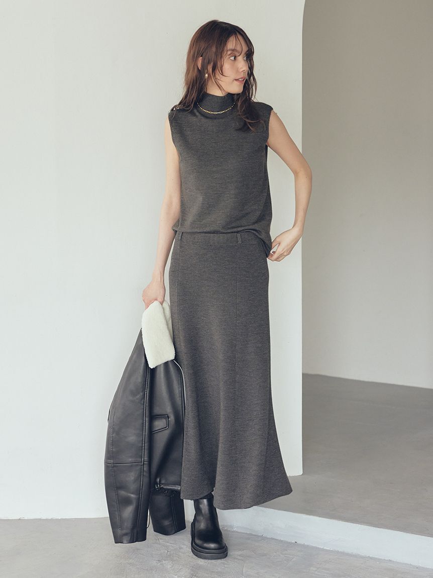 Mila Owen「【セットアイテム】ハイネックノースリニットナロースカートSET」|ワンピース|