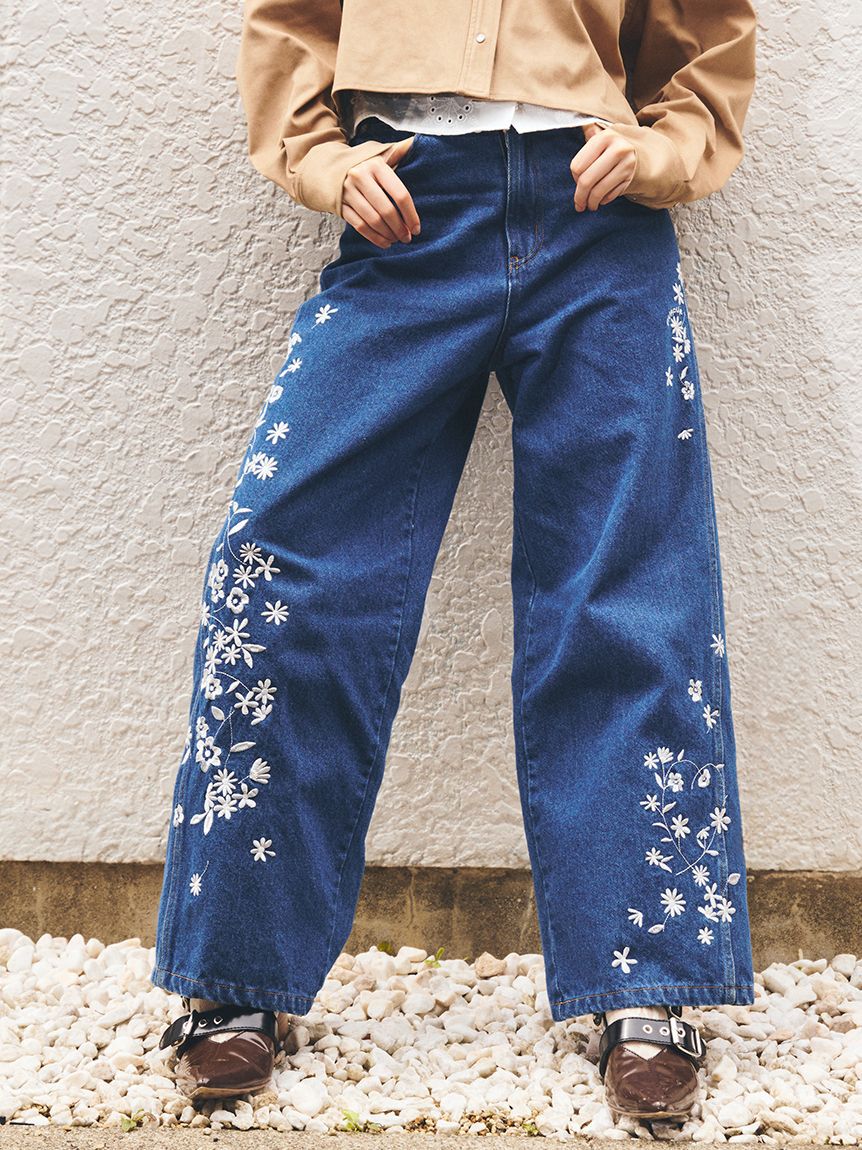 FURFUR「フラワー刺繍デニムパンツ」|デニム|BLU
