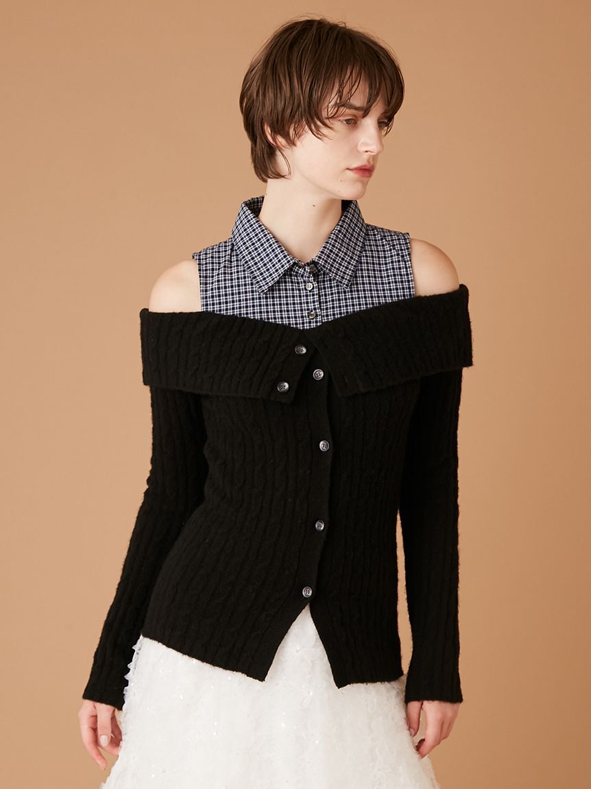 FURFUR「オフショルレイヤードニット」|ニット・セーター|BLK