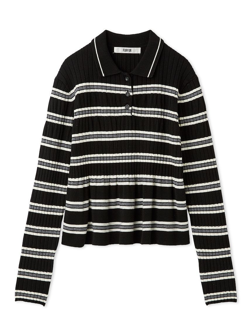 FURFUR「ボーダーペプラムポロニットトップス」|ニット・セーター|
