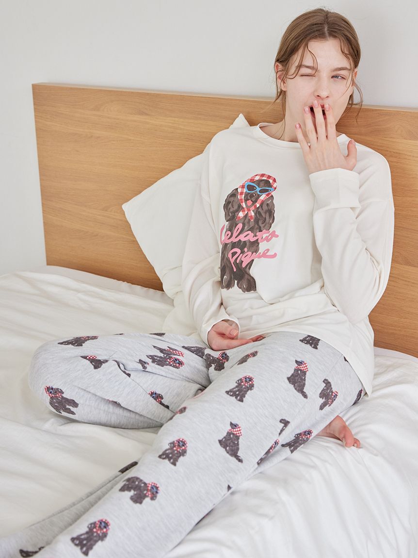 gelato pique「スカーフDOG柄ロングパンツ」|ルームウェア|GRY