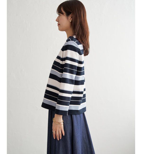 IKKA LOUNGE「リップルボーダーキーネックプルオーバー」|Tシャツ・カットソー|