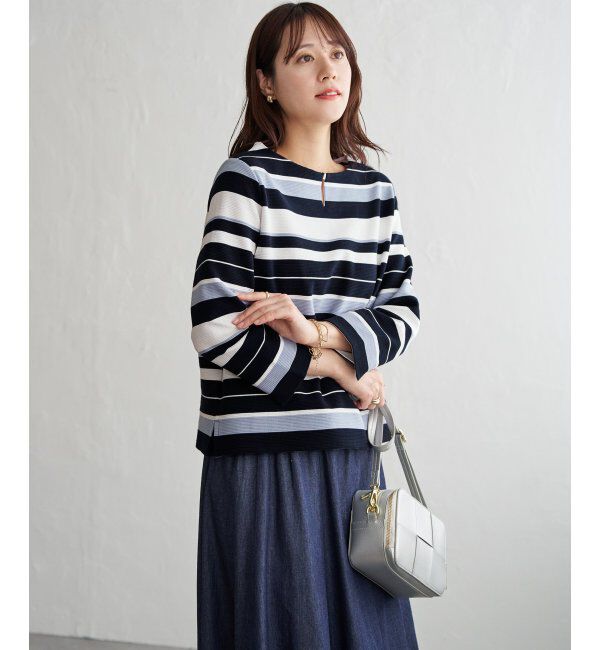 IKKA LOUNGE「リップルボーダーキーネックプルオーバー」|Tシャツ・カットソー|