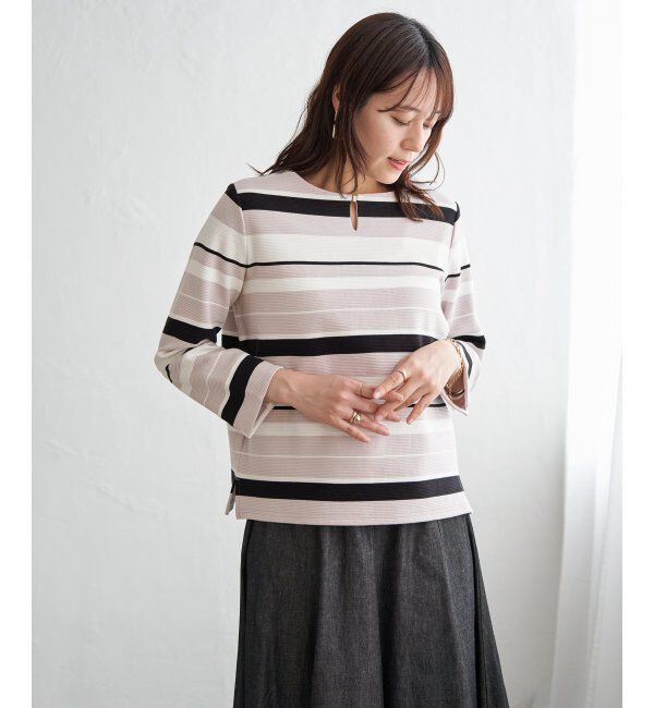 IKKA LOUNGE「リップルボーダーキーネックプルオーバー」|Tシャツ・カットソー|