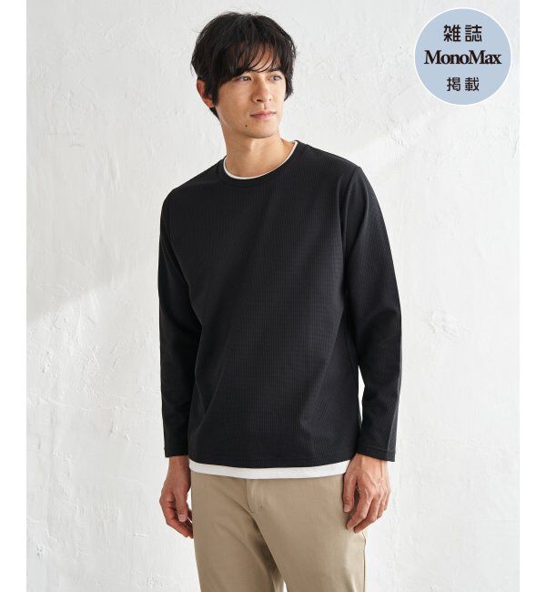 ikka「速乾ピケレイヤードロンT」|Tシャツ・カットソー|ブラック