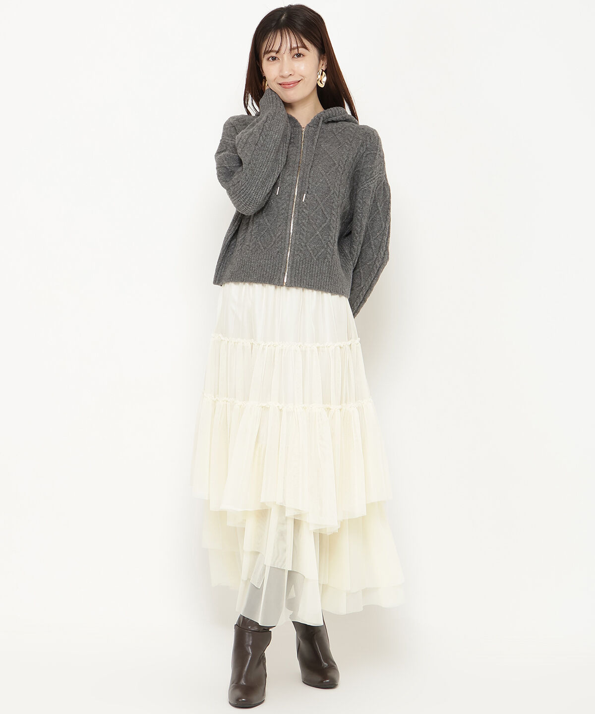 アンドクチュール「ランダムティアードチュールスカート」|フレア|