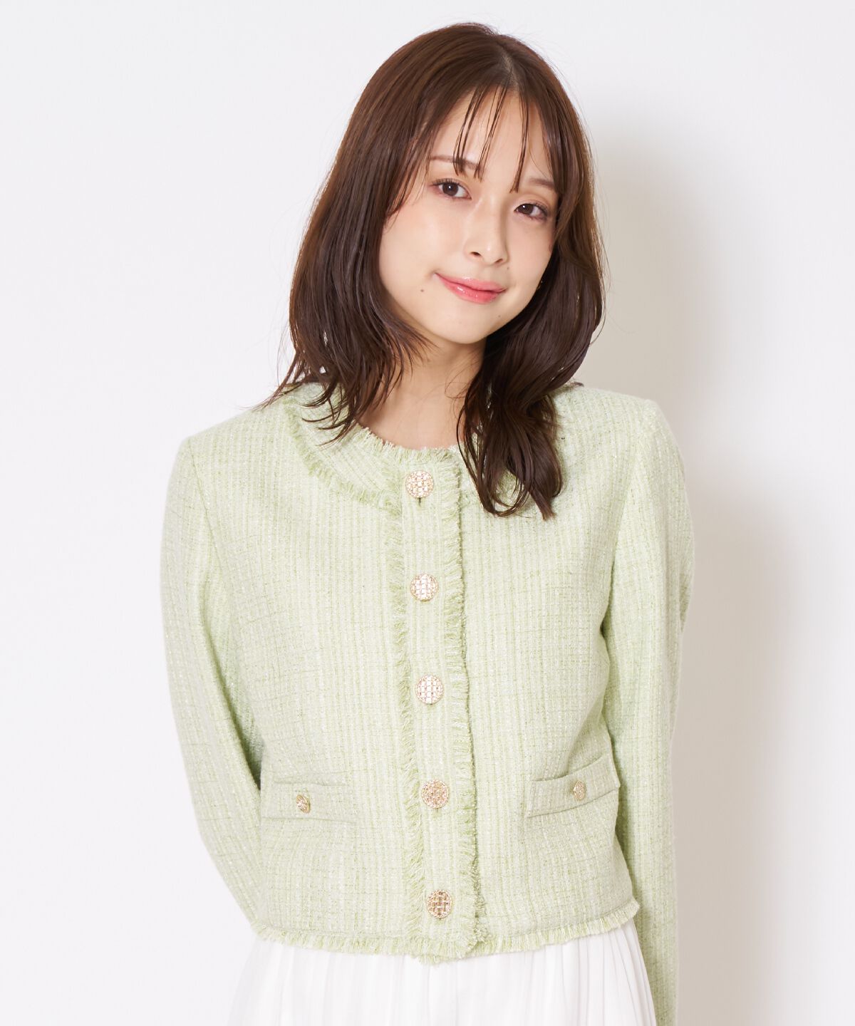 アンドクチュール「ツイードジャケット」|ノーカラージャケット|