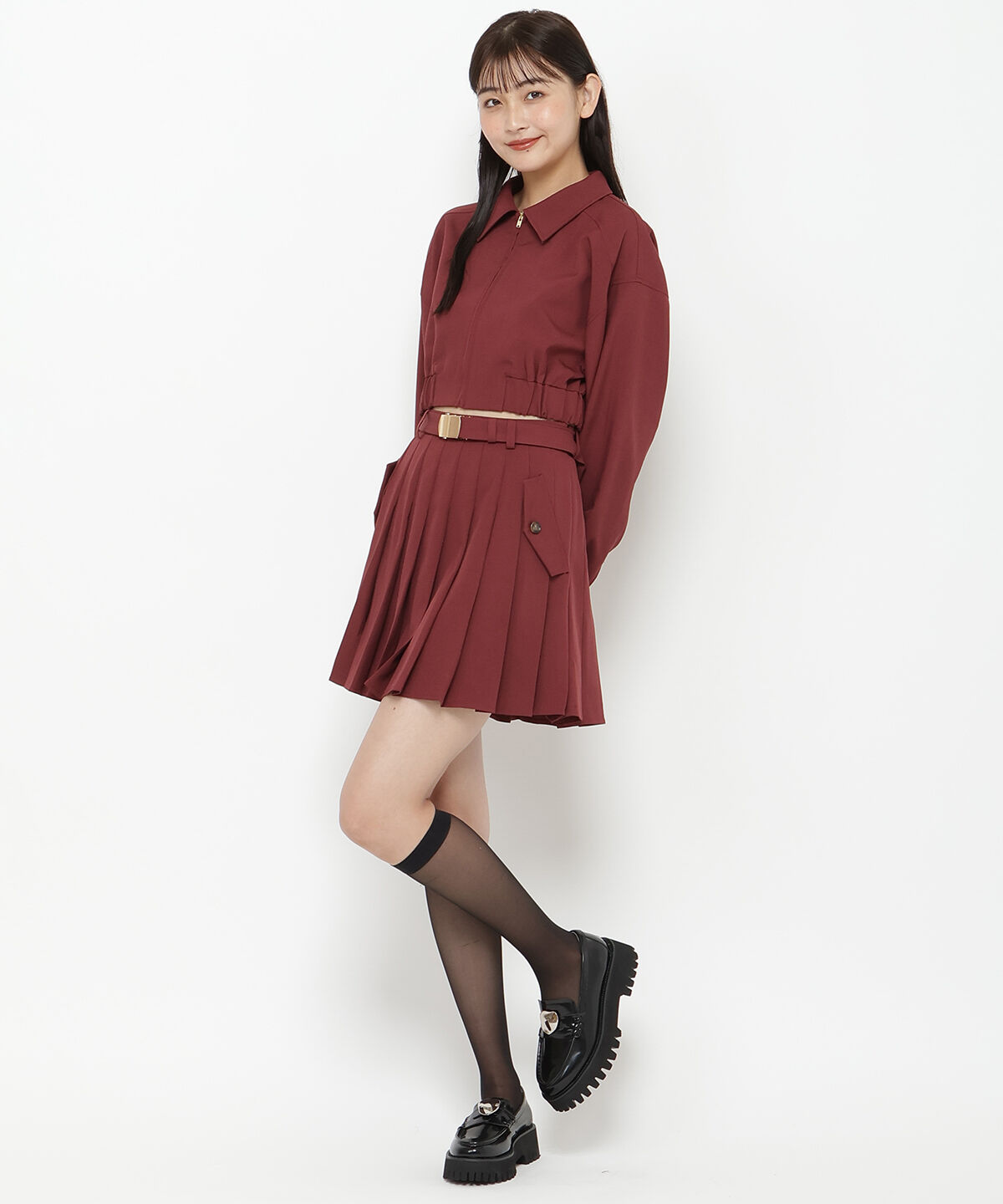REDYAZEL「ベルト付きプリーツショートスカート」|フレア|