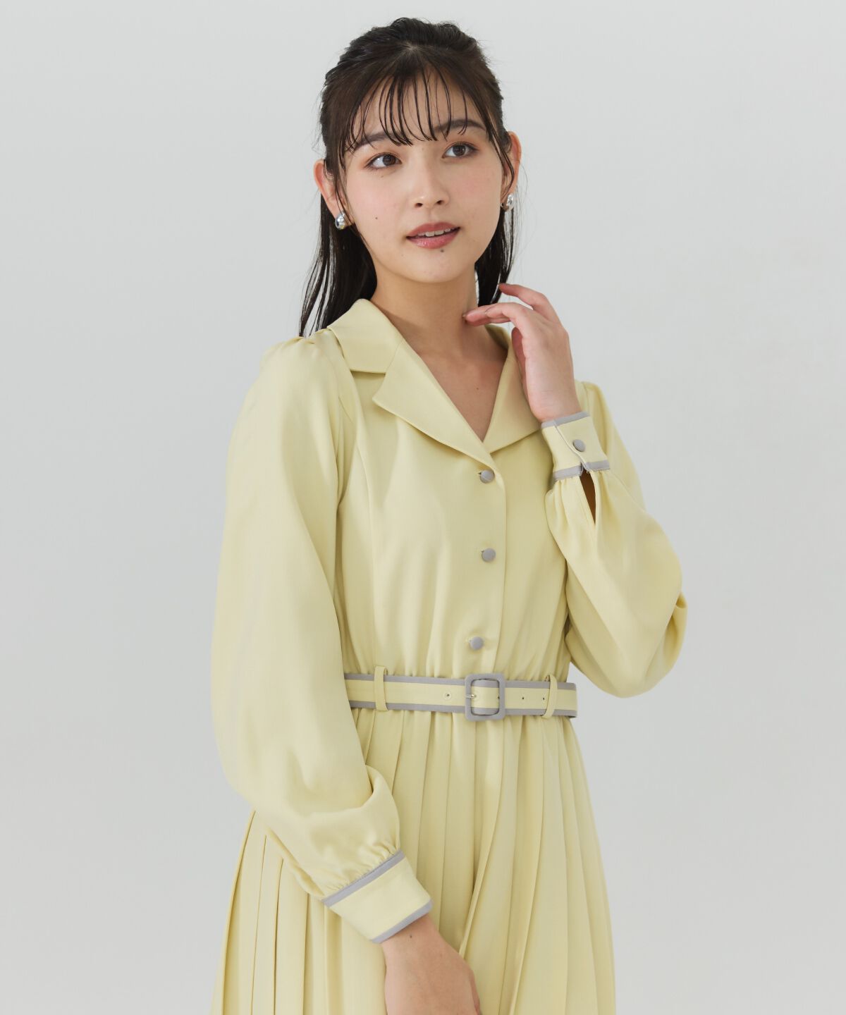 REDYAZEL「バイカラープリーツシャツワンピース」|ワンピース|